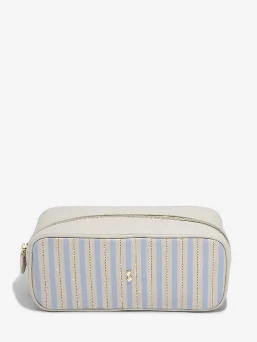 Oatmeal & Blue Expanding Cosmetic Bag