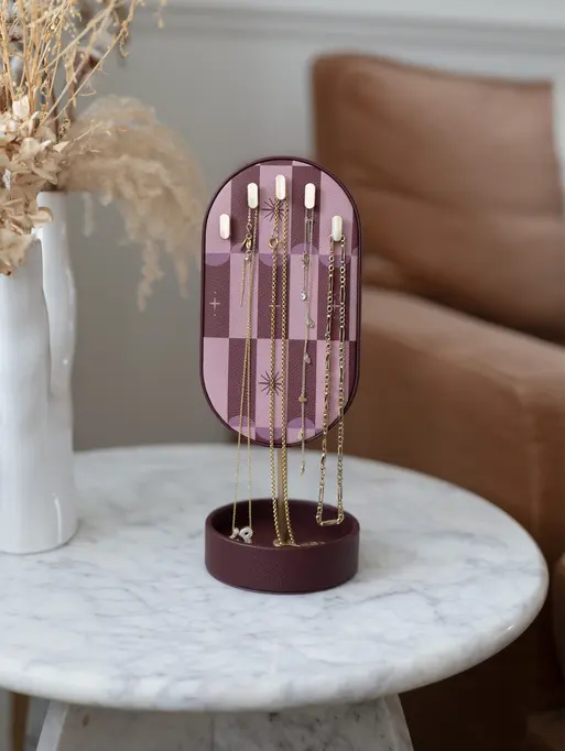 Burgundy Chequered Star Neckace Display Stand