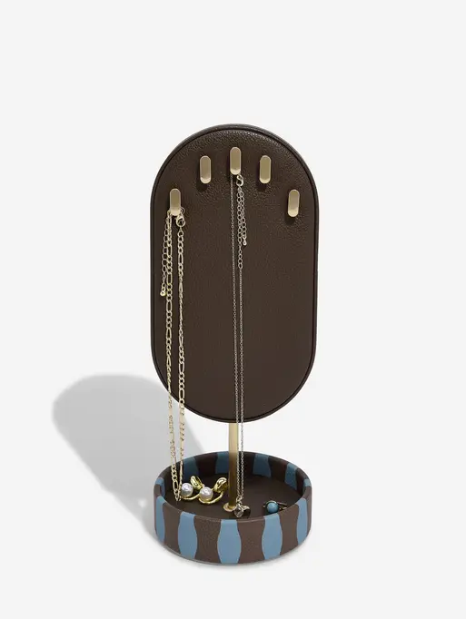 Chocolate and Blue Stripe Neckace Display Stand