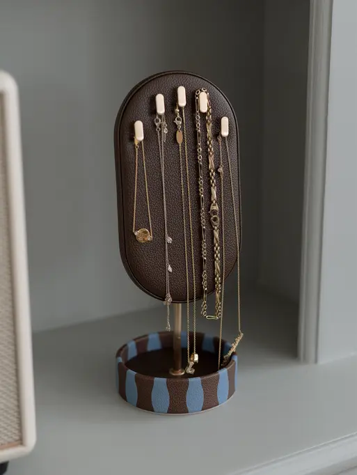 Chocolate and Blue Stripe Neckace Display Stand