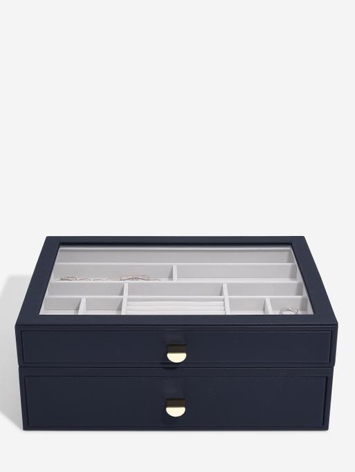 Navy Pebble Supersize Display Jewellery Box Set of 2