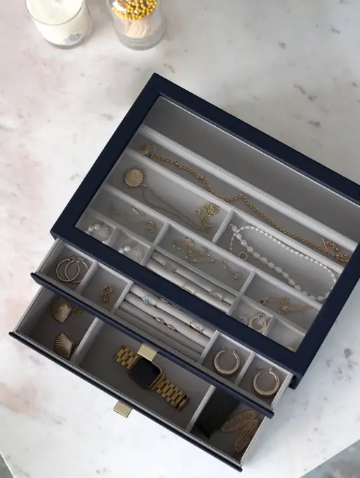 Navy Pebble Supersize Display Jewellery Box Set of 2