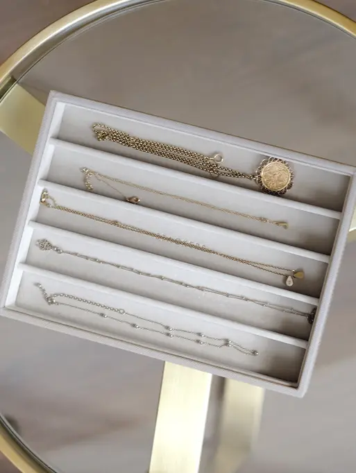 Szkatułka na biżuterię Stackers pięciokomorowa classic materiał syntetyczny taupe