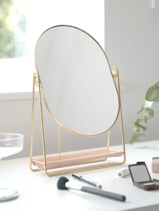 Blush & Gold Dressing Table Mirror & Jewellery Stand