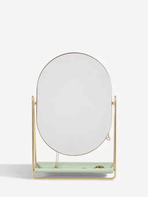 Sage Green & Gold Dressing Table Mirror & Jewellery Stand