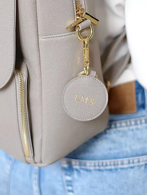 Personalised Taupe Round Keyring