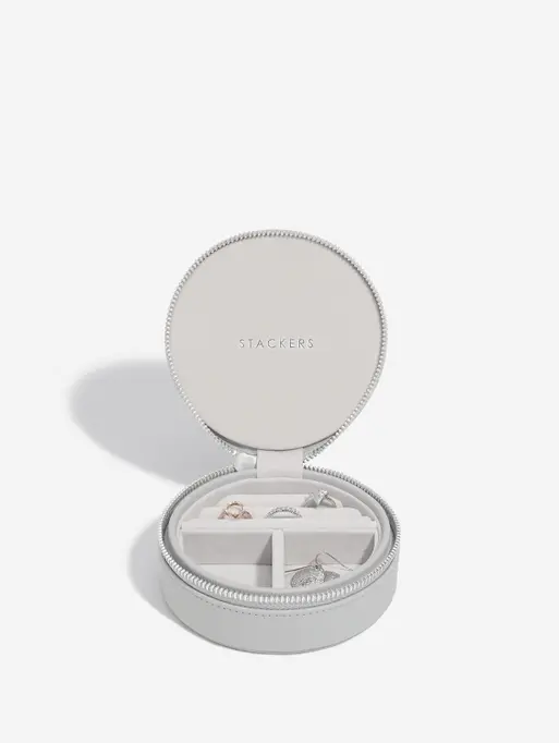 Pebble Grey Round Zipped Jewellery Box