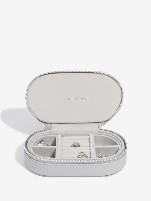 Pebble Grey Oval Zipped Jewellery Box