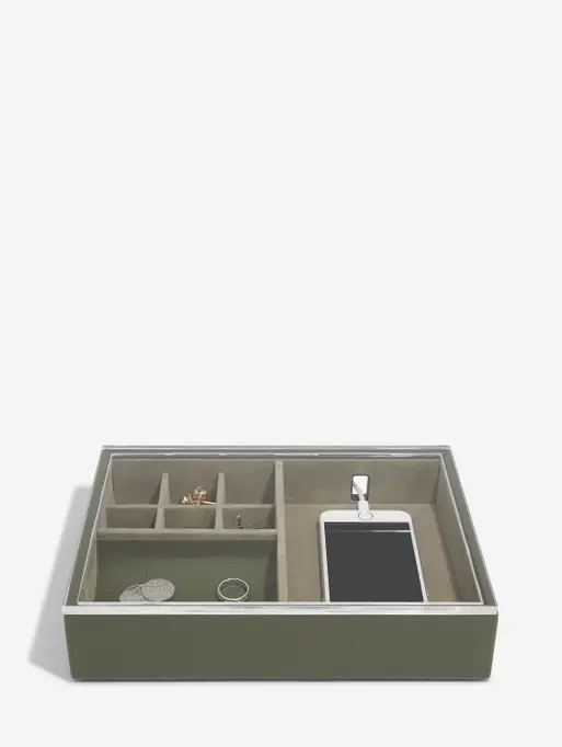 Pudełko na biżuterię i telefon Stackers Pebble Classic oliwkowe z pokrywką