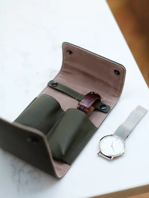 Etui na zegarki Stackers Pebble oliwkowe podwójne