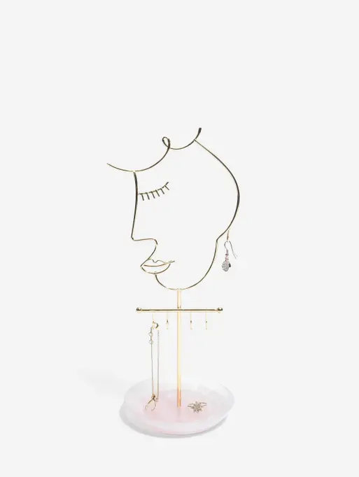 Rose Quartz 5-Hook Face Jewellery Stand