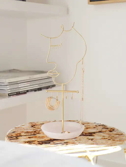 Rose Quartz 5-Hook Face Jewellery Stand