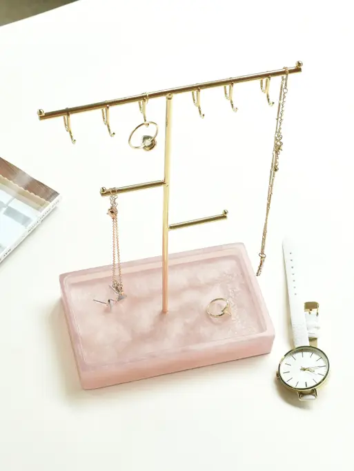 Large Rose Quartz Effect T-Bar Jewellery Stand