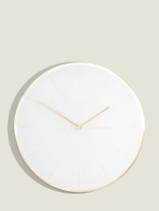 Pebble White & Brushed Gold PU Clock