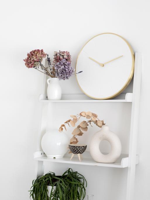Pebble White & Brushed Gold PU Clock