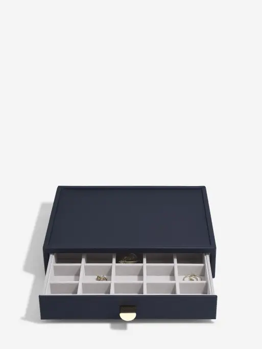 Szkatułka na biżuterię Stackers Pebble 15 komorowa classic granatowa z szufladą