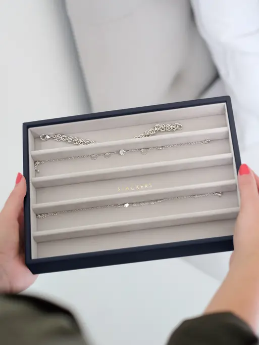 Szkatułka na biżuterię Stackers Pebble pięciokomorowa classic granatowa