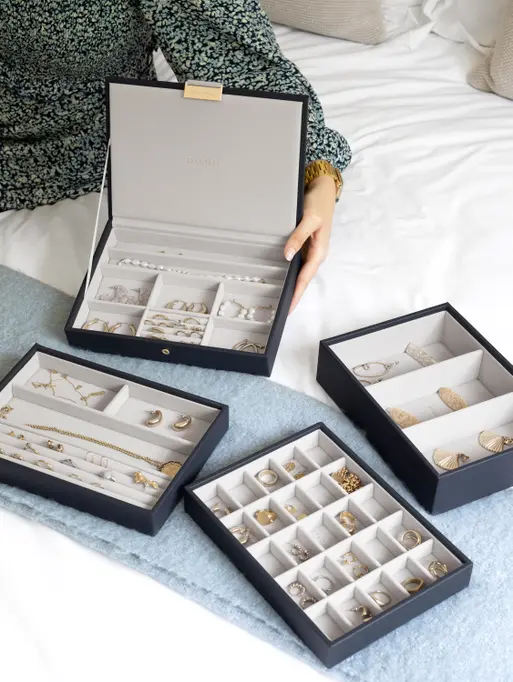 Navy Pebble Classic Jewellery Box Set of 4