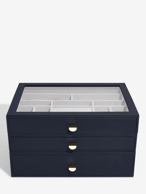 Navy Pebble Supersize Jewellery Box (with drawers)