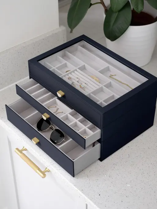Navy Pebble Supersize Jewellery Box (with drawers)