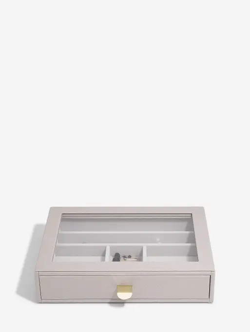 Szkatułka na biżuterię Stackers 6 komorowa classic taupe z szufladą i szklaną pokrywką