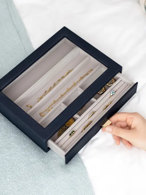 Navy Pebble Classic Jewellery Box Display Drawer