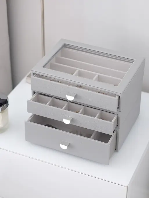 Pebble Grey Classic Jewellery Box (with drawers)