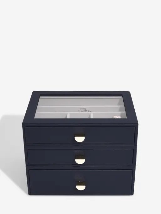 Navy Pebble Classic Jewellery Box (with drawers)