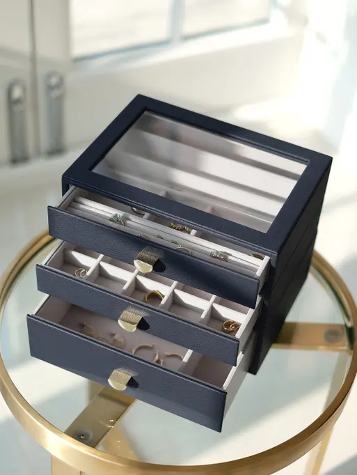 Navy Pebble Classic Jewellery Box (with drawers)