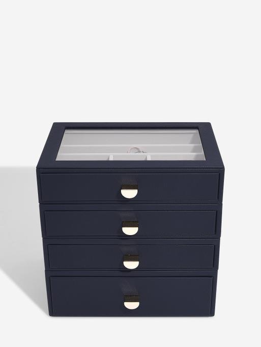 Navy Pebble Classic Jewellery Box  - Set of 4 (with drawers)