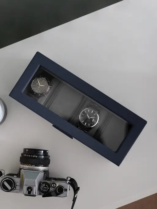Pudełko na zegarki Stackers Pebble czterokomorowe granatowe