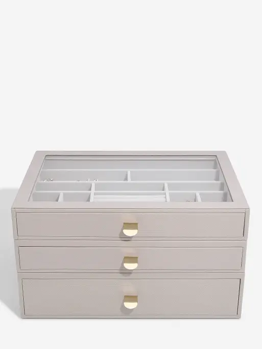 Szkatułka na biżuterię Stackers supersize taupe z 3 szufladami