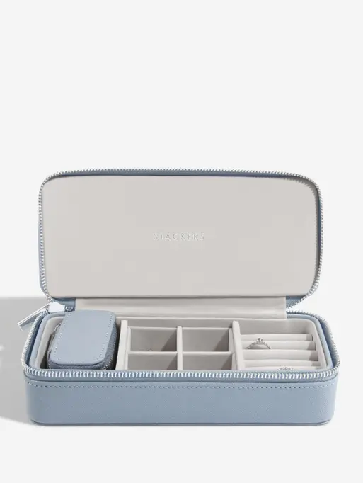 Dusky Blue Large Zipped Jewellery Box