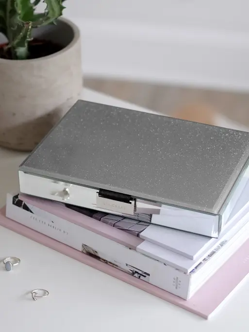 Graphite Glass Classic Jewellery Box Lid - Imperfect lining