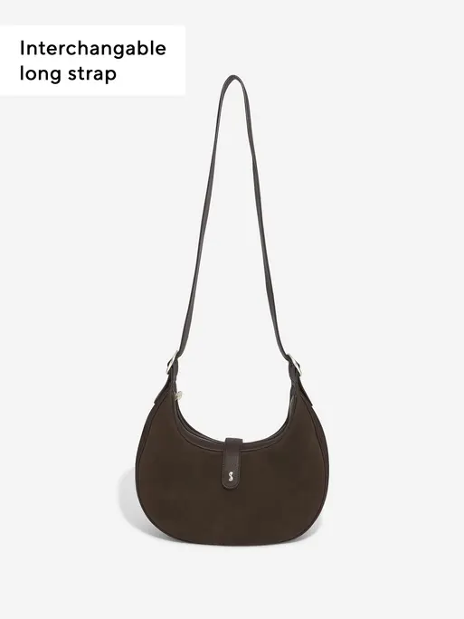 Brown Suedette Half Moon Shoulder Bag