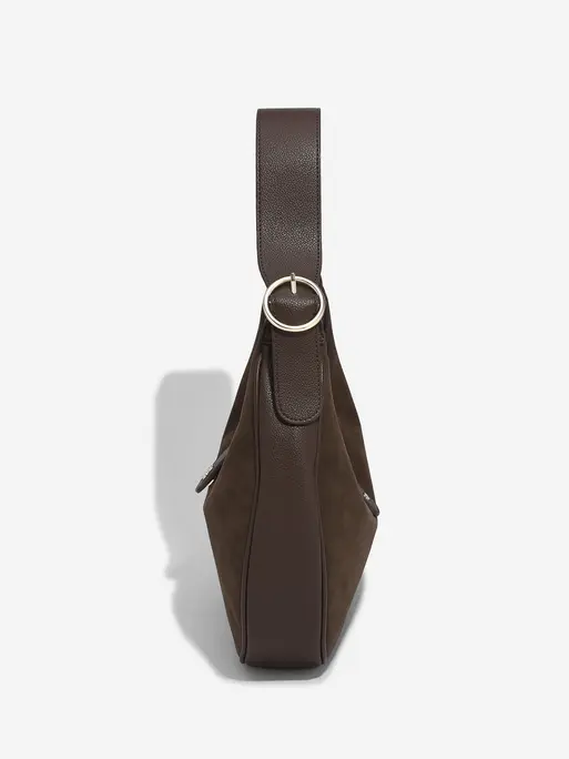Brown Suedette Half Moon Shoulder Bag