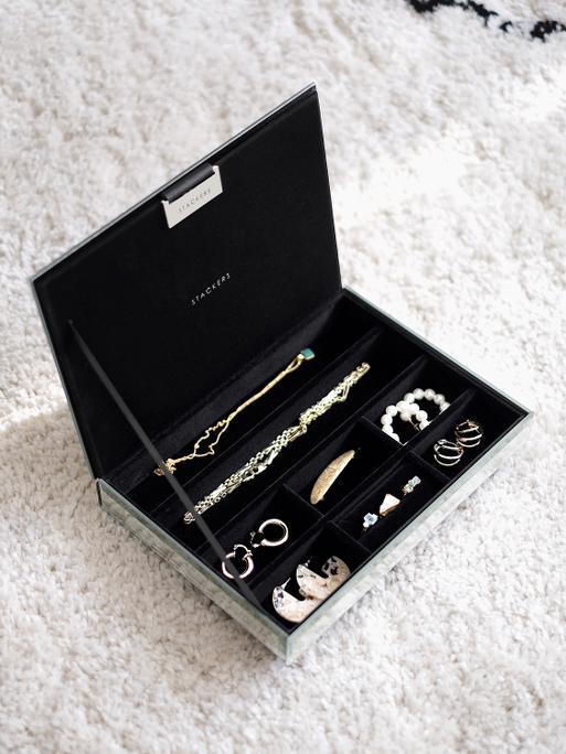 Graphite Glitter Glass Classic Jewellery Box Lid
