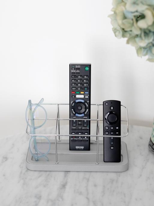 Pebble Grey & Chrome 6 Section Remote Control Holder