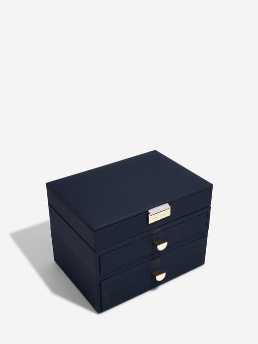 Navy Classic Jewellery Box 2-Drawer Set