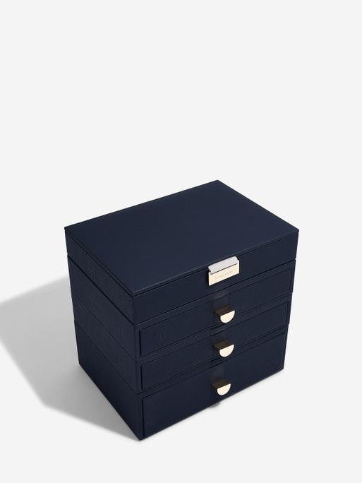 Navy Classic Jewellery Box 3-Drawer Set