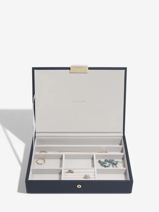Navy Classic Jewellery Box 3-Drawer Set