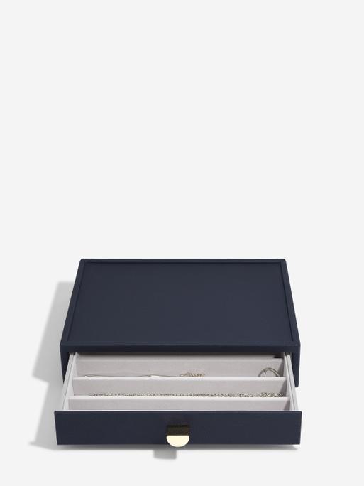 Navy Classic Jewellery Box 3-Drawer Set