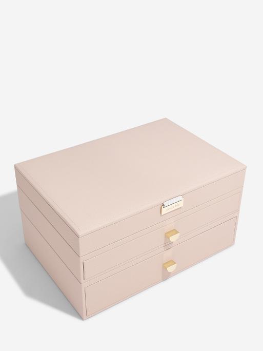 Blush Pink & Champagne Gold Supersize Jewellery Box 2-Drawer Set