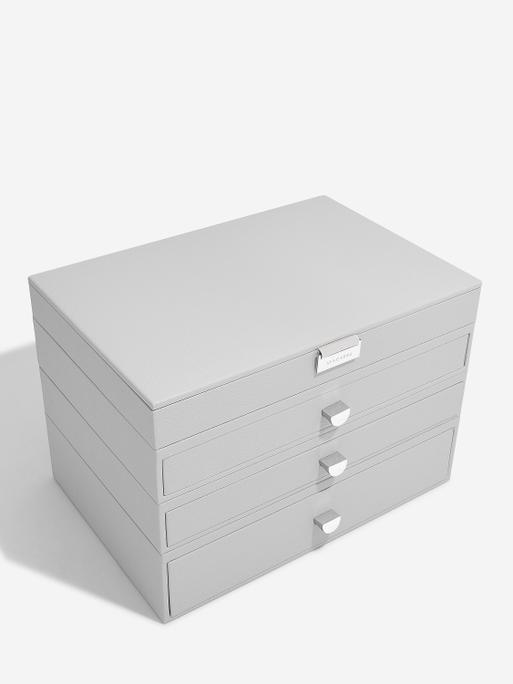 Pebble Grey Supersize Jewellery Box 3-Drawer Set