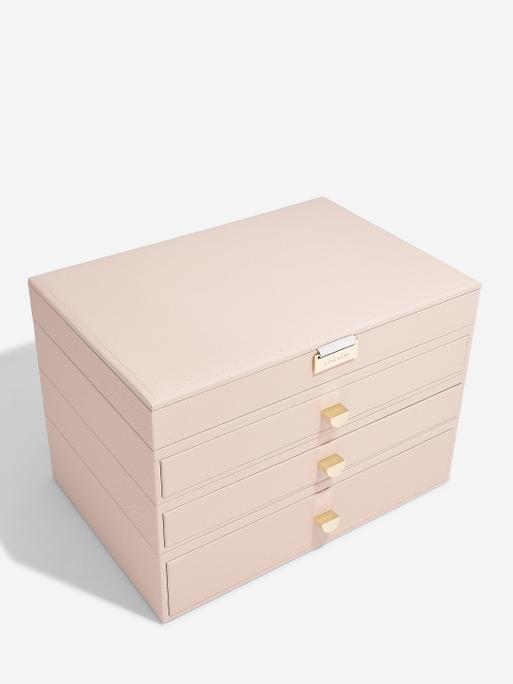 Blush Pink & Champagne Gold Supersize Jewellery Box 3-Drawer Set