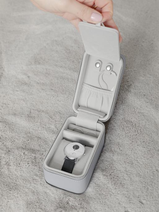  Pebble Grey Travel Jewellery & Watch Box - STIFF ZIP