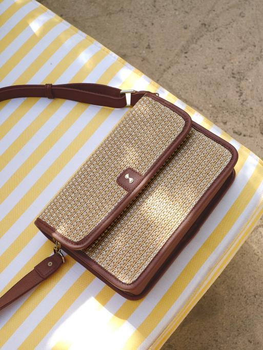 Tan Raffia Crossbody Bag