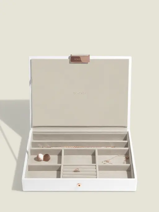 White & Rose Gold Classic Jewellery Box Set of 2 With Accessories