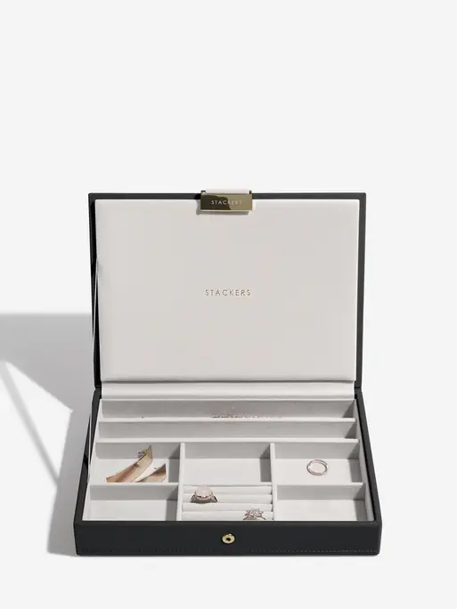 Black Raffia Classic Jewellery Box Set of 3