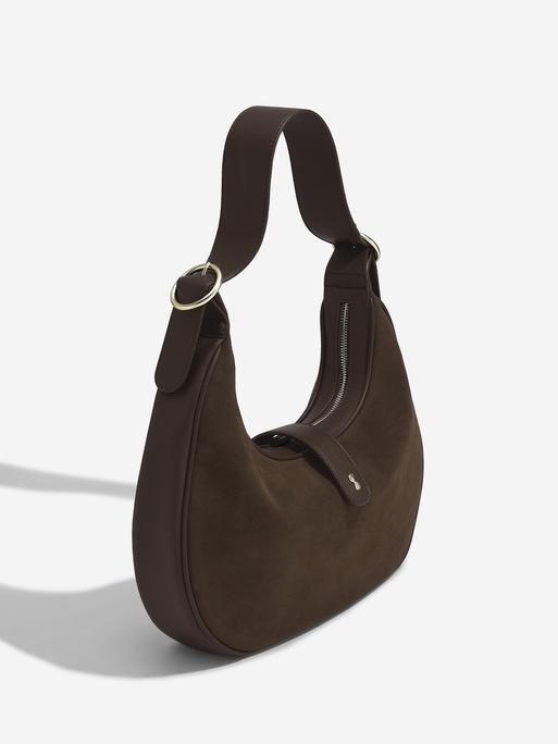 Brown Suedette Half Moon Shoulder Bag